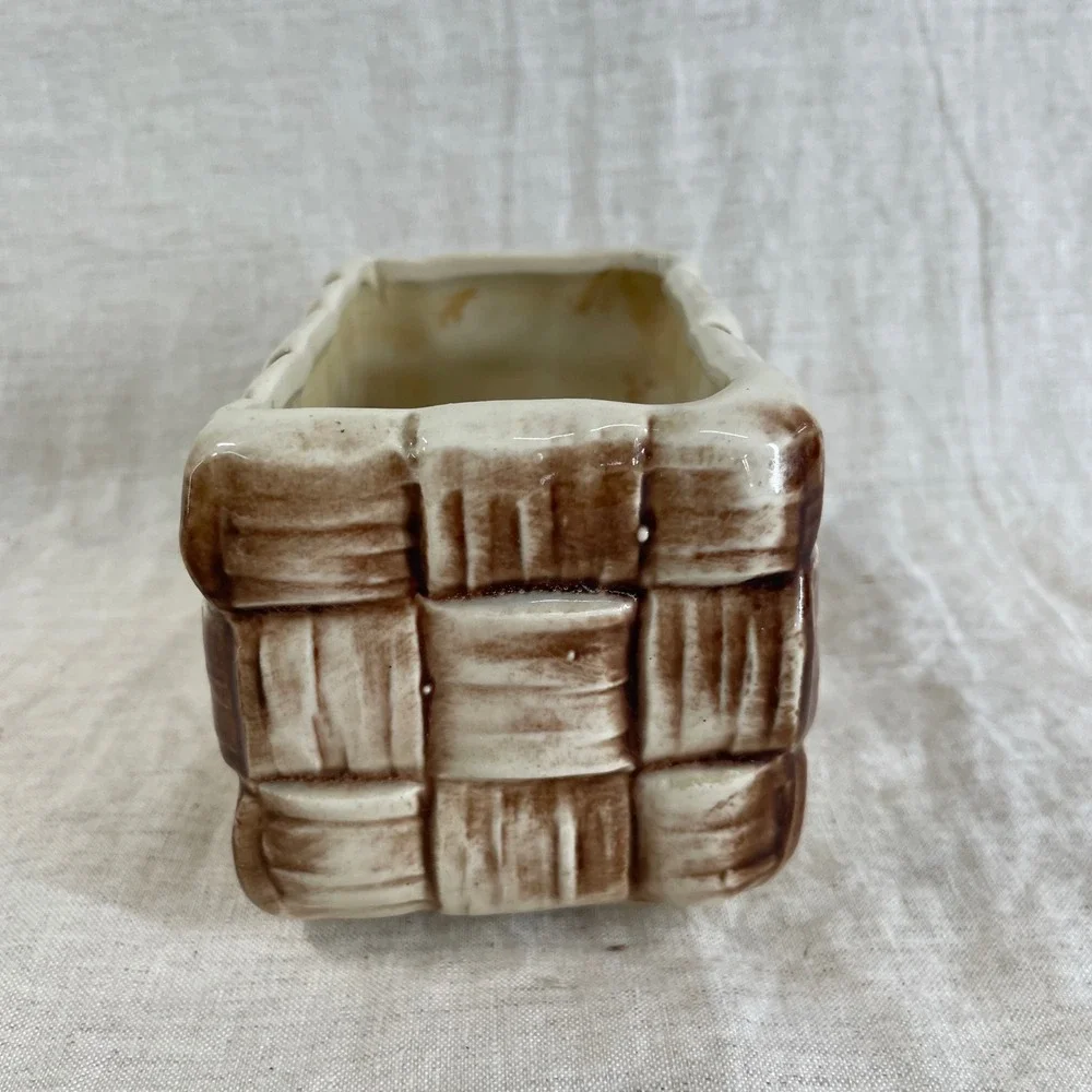 Brown Woven Basket Planter Shawnee Pottery 444 Farmhouse Vintage Cottagecore